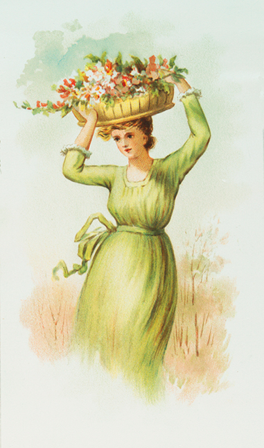 woman in summer with a basket with flowers