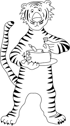 tiger coloring page with birthday cake