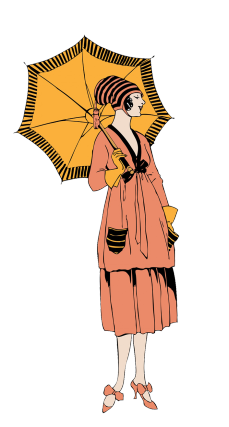 Vintage drawing woman with sun umbrella