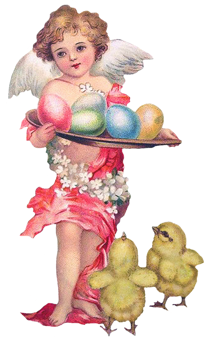 angel with Easter eggs and chicken