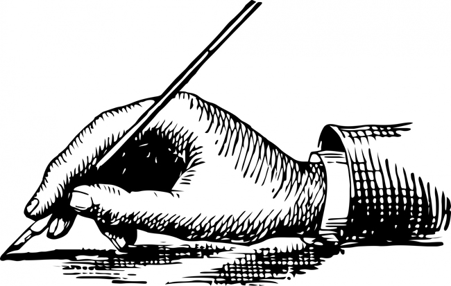 victorian illustration of writing hand