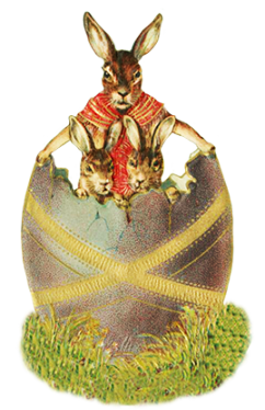 Evil Easter hares in eggshell