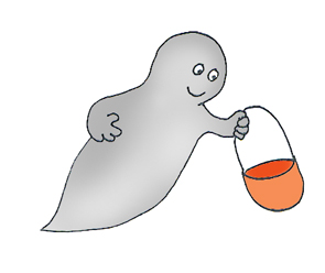 Cute ghost with basket trick or treat