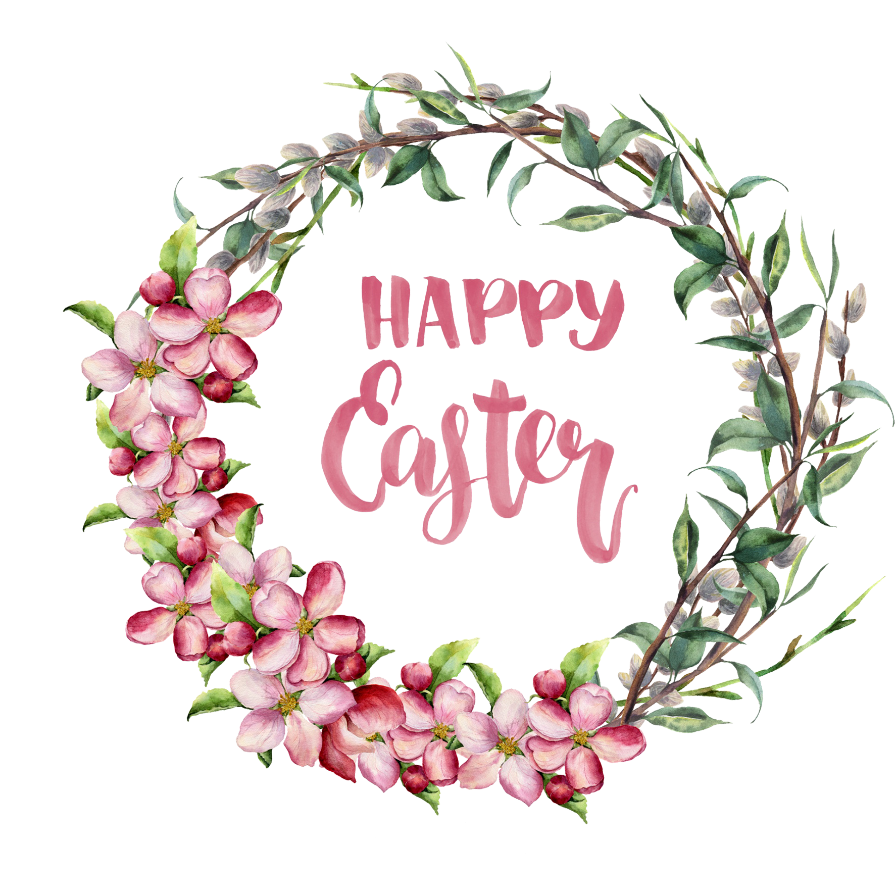 Happy Easter wreath pink flowers