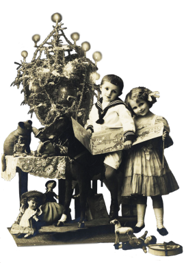 Vintage photo of children at Christmas