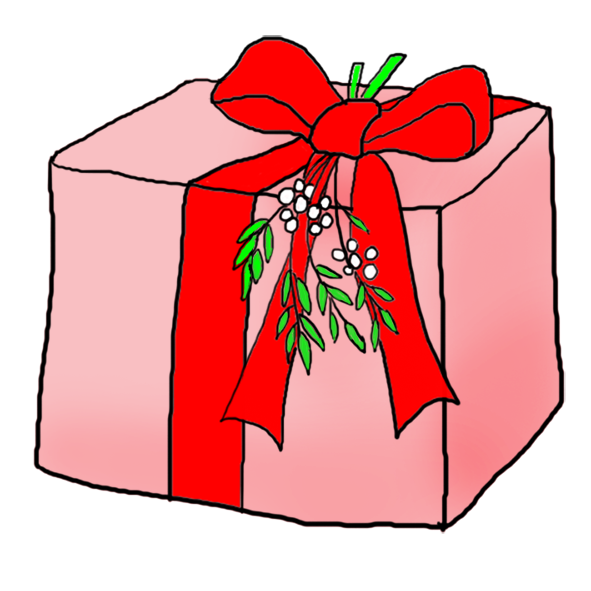 pink Christmas present clip art misteltoe