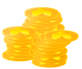 stack of golden coins with shamrock