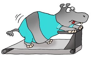 cartoon hippo on treadmill