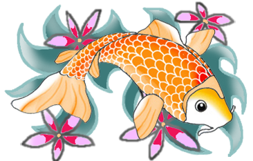 orange koi fish with waves and flowers