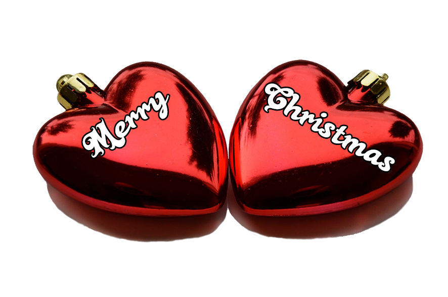 Merry Christmas greeting on hearts