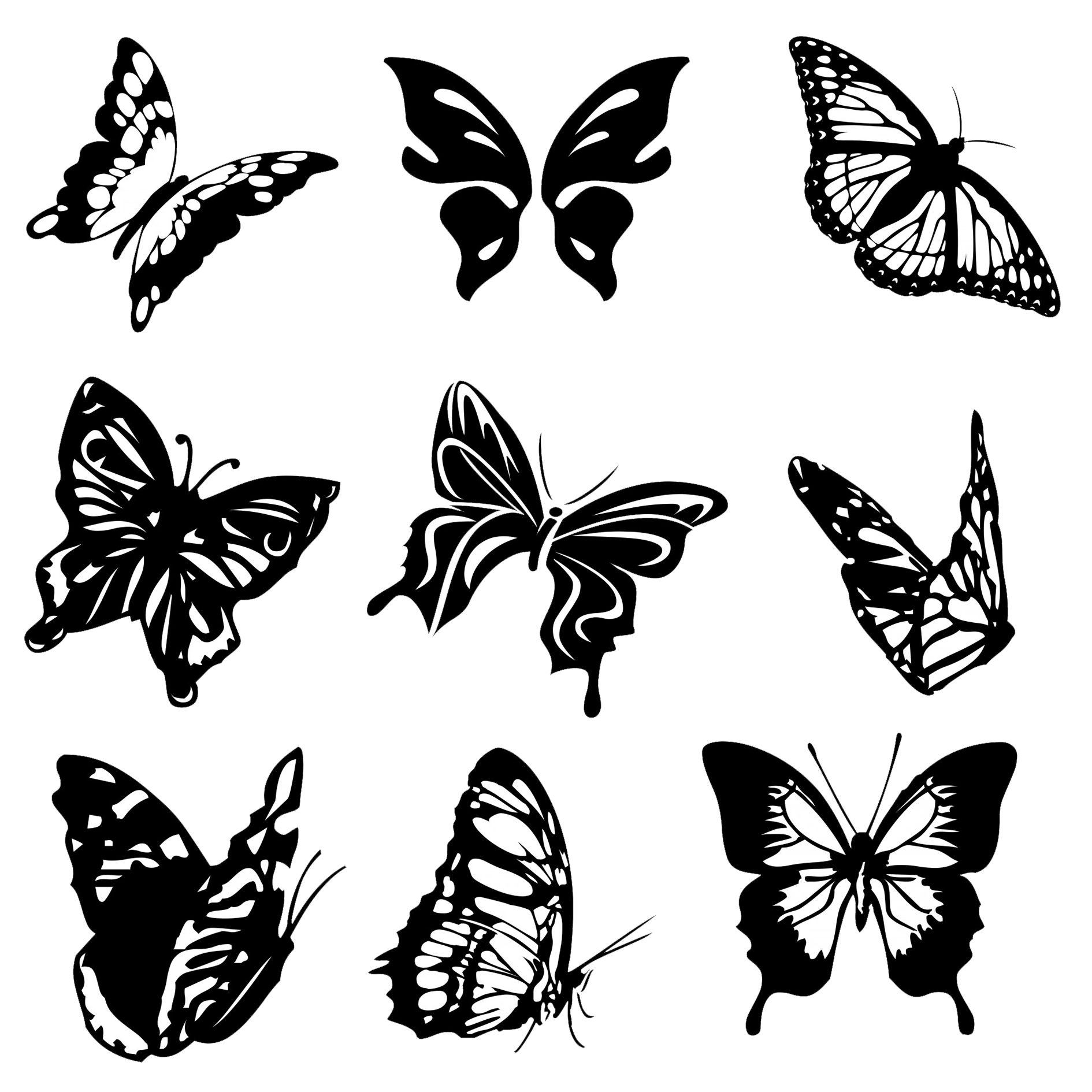 collection of butterfly silhouettes transparent PGN