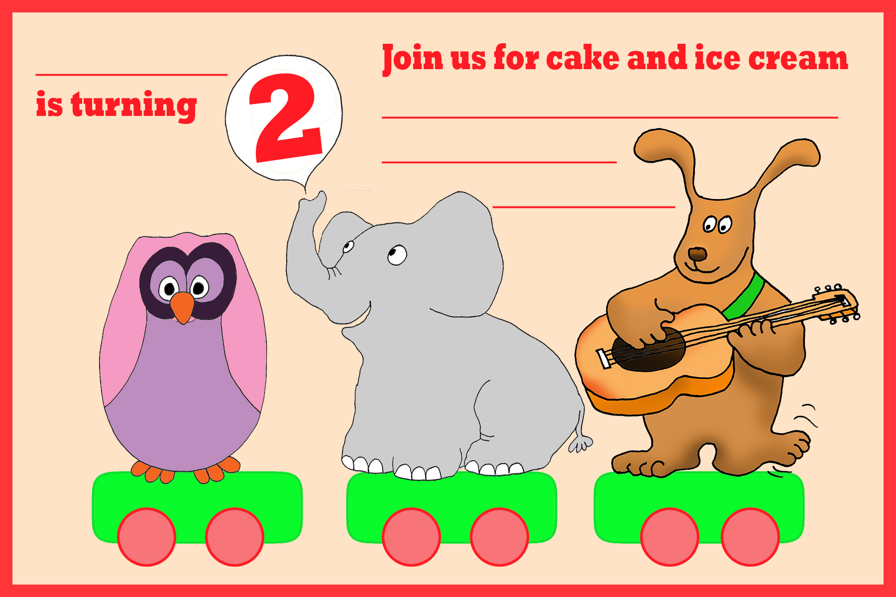 birthday train with animals invitation