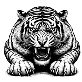 angry tiger clipart black white