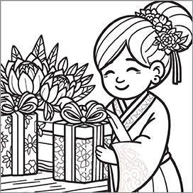 Asian style mothers day coloring page