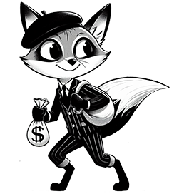 black and white fox thief clipart