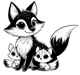 black and white fox clipart