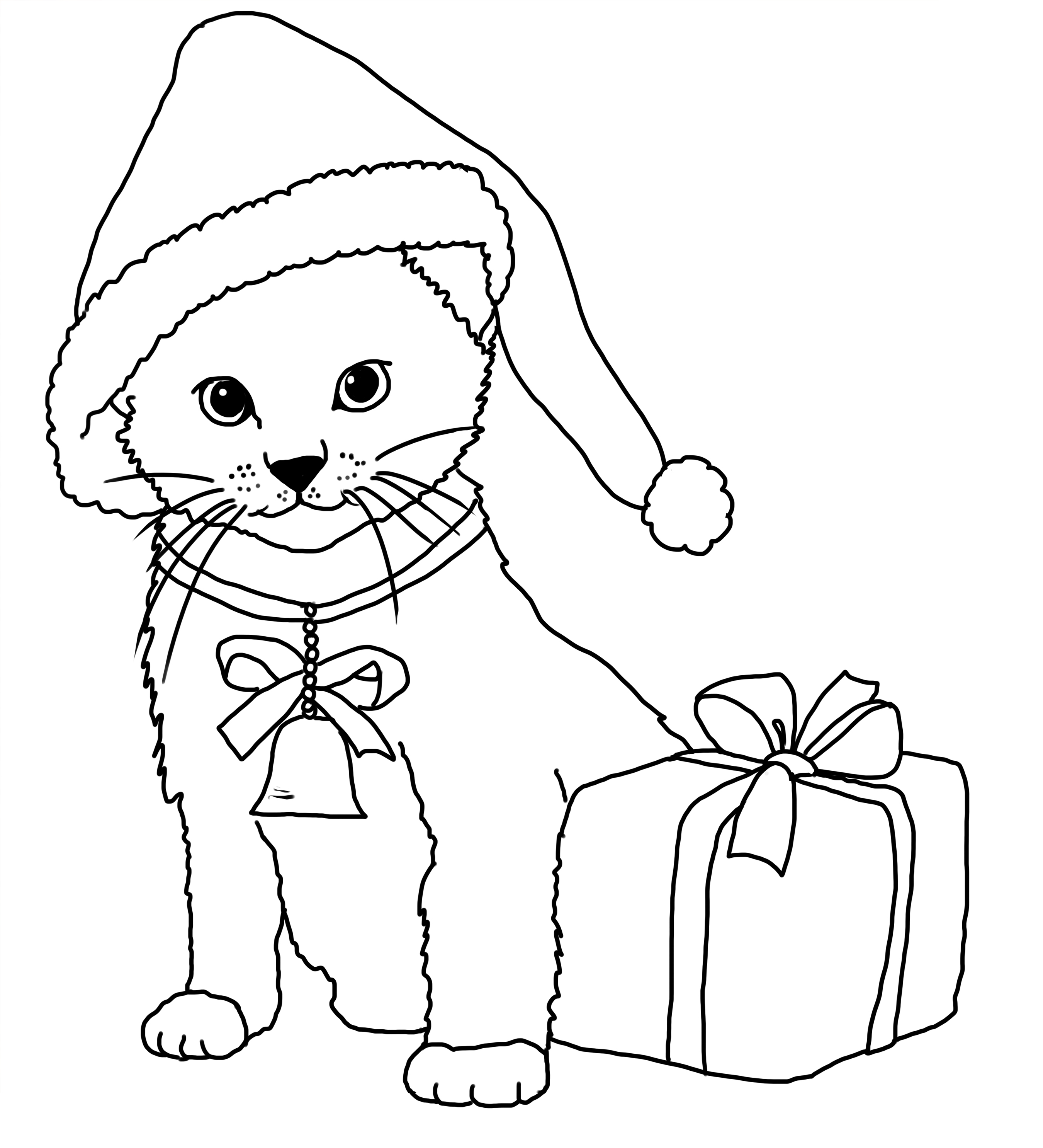 Free Coloring Page Cat Present Download Christmas Cat Coloring Page 