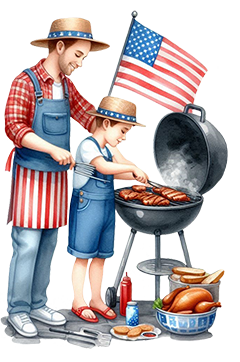 dad and son BBQ clipart