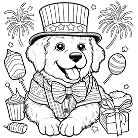 coloring page 4th of July dog dressed up