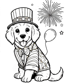 dog coloring page for 4th of July