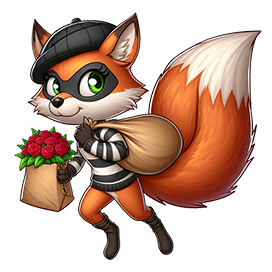 cartoon female fox thief with roses