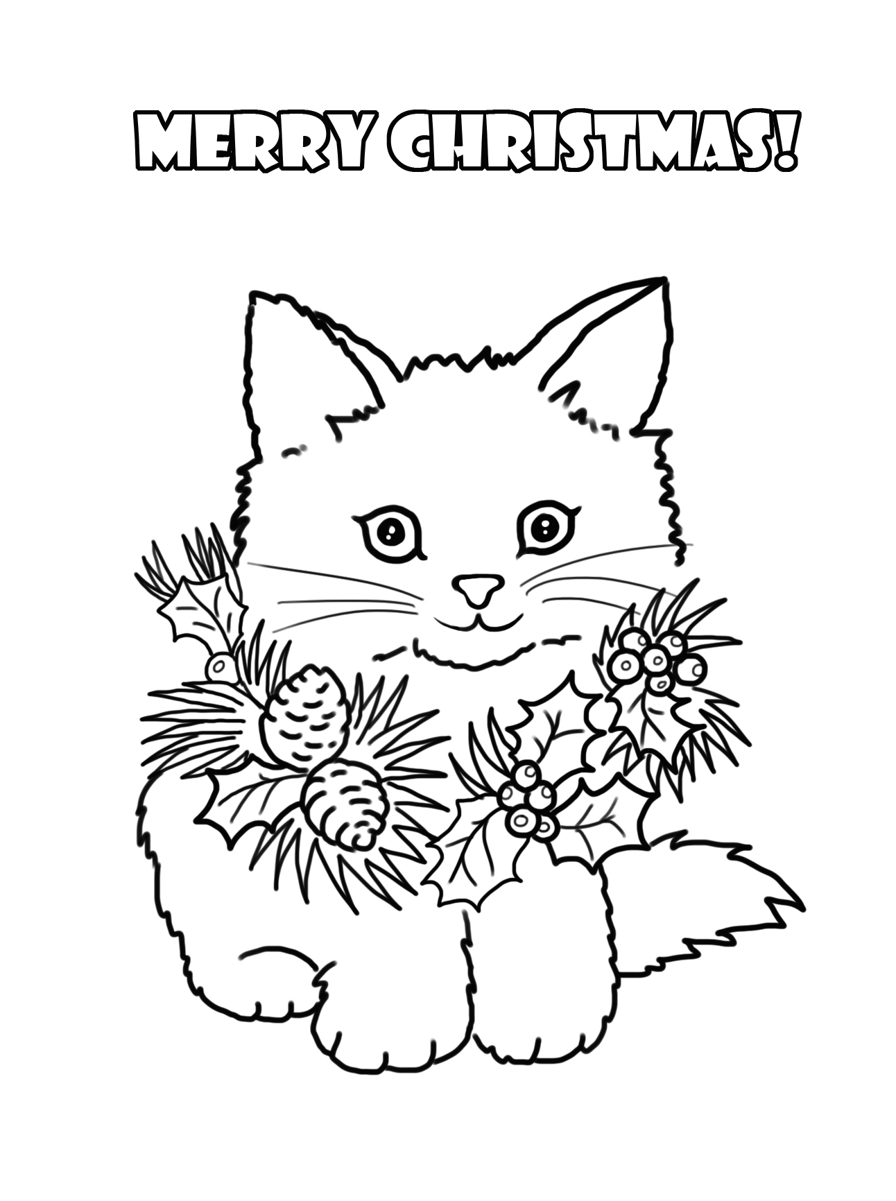 christmas kitten coloring page