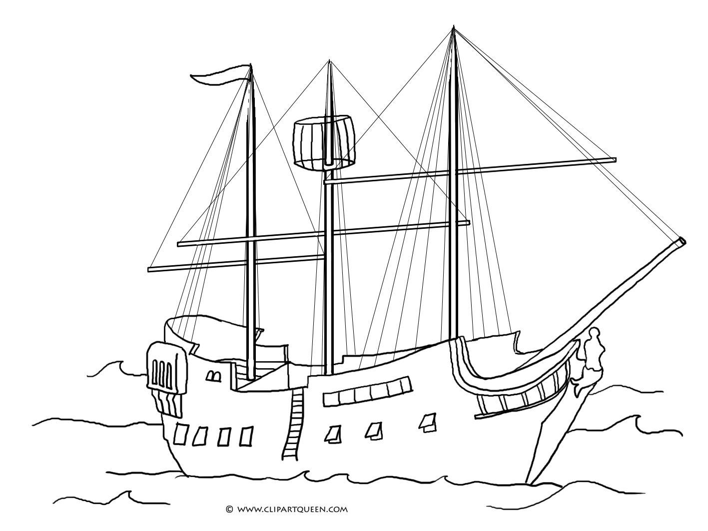 Realistic Pirate Ship Coloring Page