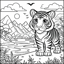 tiger coloring page landscape