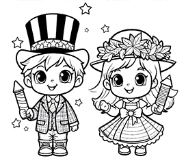 two children 4th of July coloring page