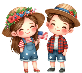 clipart two kids celebrating 4th of July AI