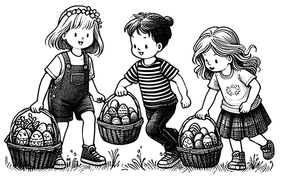 black and white Easter egg hunt clipart