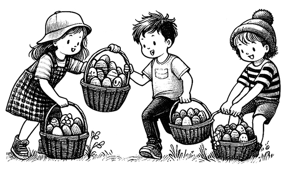 black white Easter clipart egg hunt