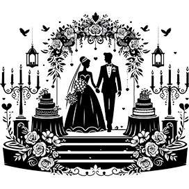 black and white bridal couple clipart