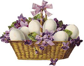 Easter basket with eggs and flowers