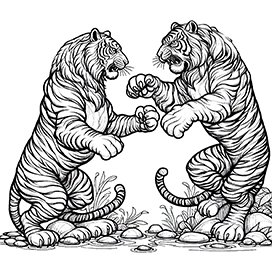 fantasy tigers fighting coloring page