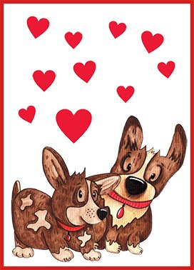 dog love card with hearts