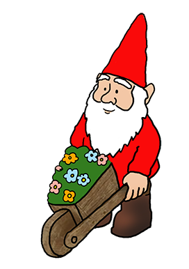 garden gnome with wheelbarrow