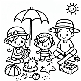 kids at tje beach summer coloring sheet