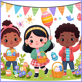 kids enjoying Easter egg hunt clipart