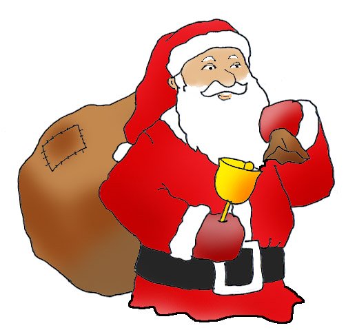 santa claus with sack and christmas bell