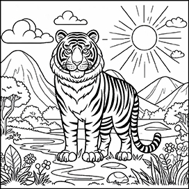 tiger coloring in a landscape