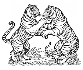 two tigers fighting coloring page