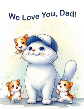 We love you dad for Father's day, cat and kittens